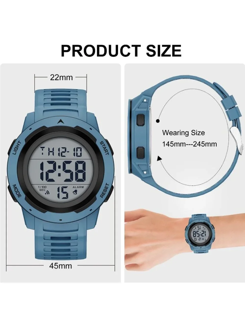 Men's All Blue Analog Quartz Rubber Strap Military Waterproof LED Digital Watch